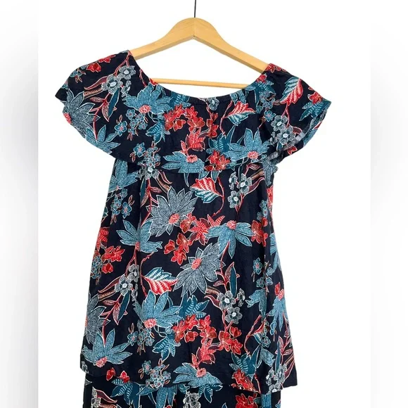 J Jill Sarasa Wide Leg Crop Pant + Ruffle Linen Top Tropical Print Co-or… - Picture 8 of 16